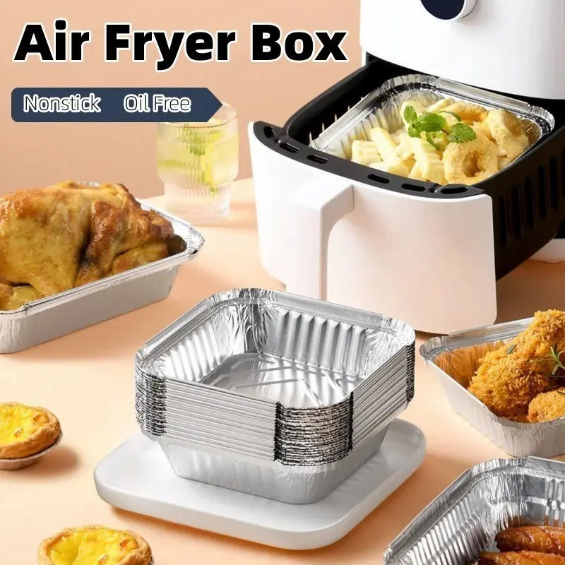 [SG Rdy Stock] 10pcs Disposable Aluminium Tin Foil Tray  | Food Grade Non Stick Square Tin Box Kitchen Tool Cookware Plate Air Fryer Tray Department Store