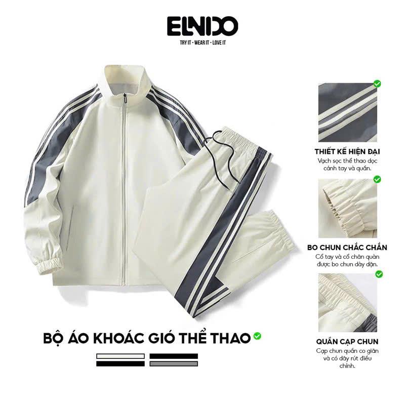 ELNIDO Bộ Quần Áo Thể Thao Nam ELNIDO Menswear Đen Nhung Polyester Chống Nước Gió Size M-3XL Thiết Kế Sang Trọng Phong Cách Nam Tính Trẻ Trung
