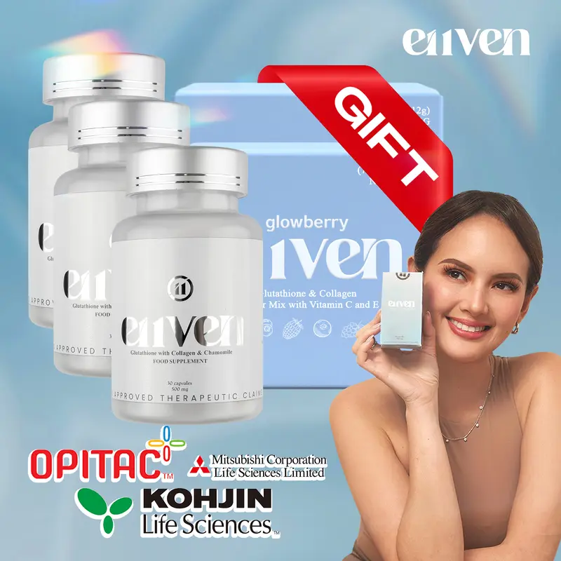E11VEN OPITAC Glutathione 500mg 30caps (2 Bottle Gluta + 1 Glowberry) -  with Marine Collagen and Chamomile
