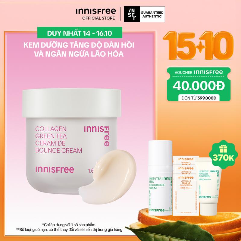 Kem dưỡng giúp làm mờ các dấu hiệu lão hóa trên da INNISFREE Collagen Green Tea Ceramide Bounce Cream 50mL