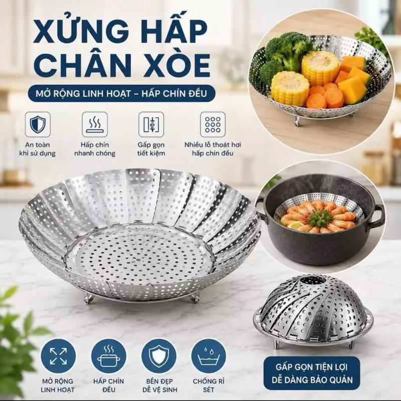 Rổ hấp inox 304 tiện lợi - Mô rộng linh hoạt, hấp chín đều, an toàn khi sử dụng, gấp gọn tiết kiệm, nhiều lỗ thoát hơi