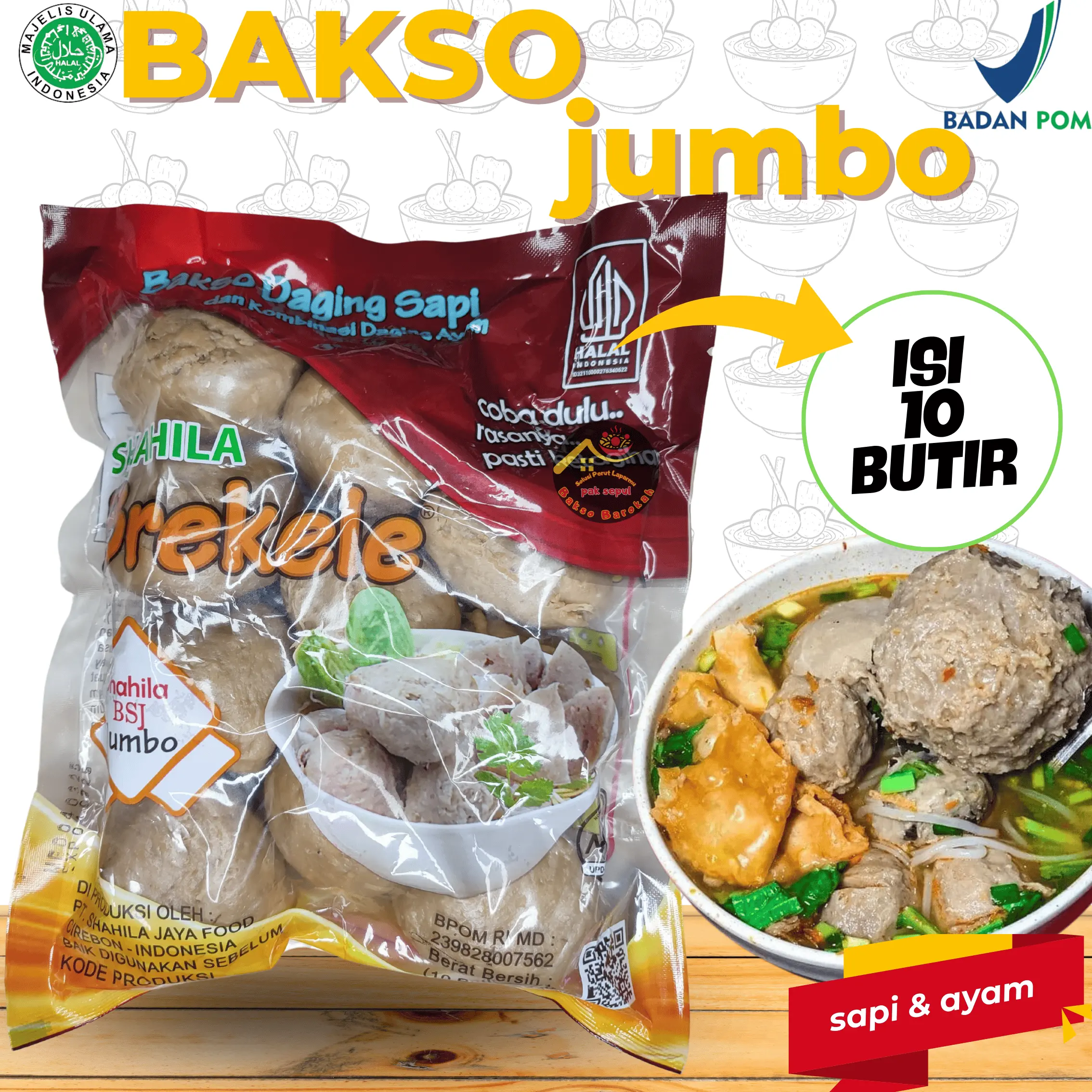 Bakso Shahila Brekele Jumbo Isi 10 Sapi dan Ayam - Makanan Beku - Food, Frozen Instan Makanan Baso