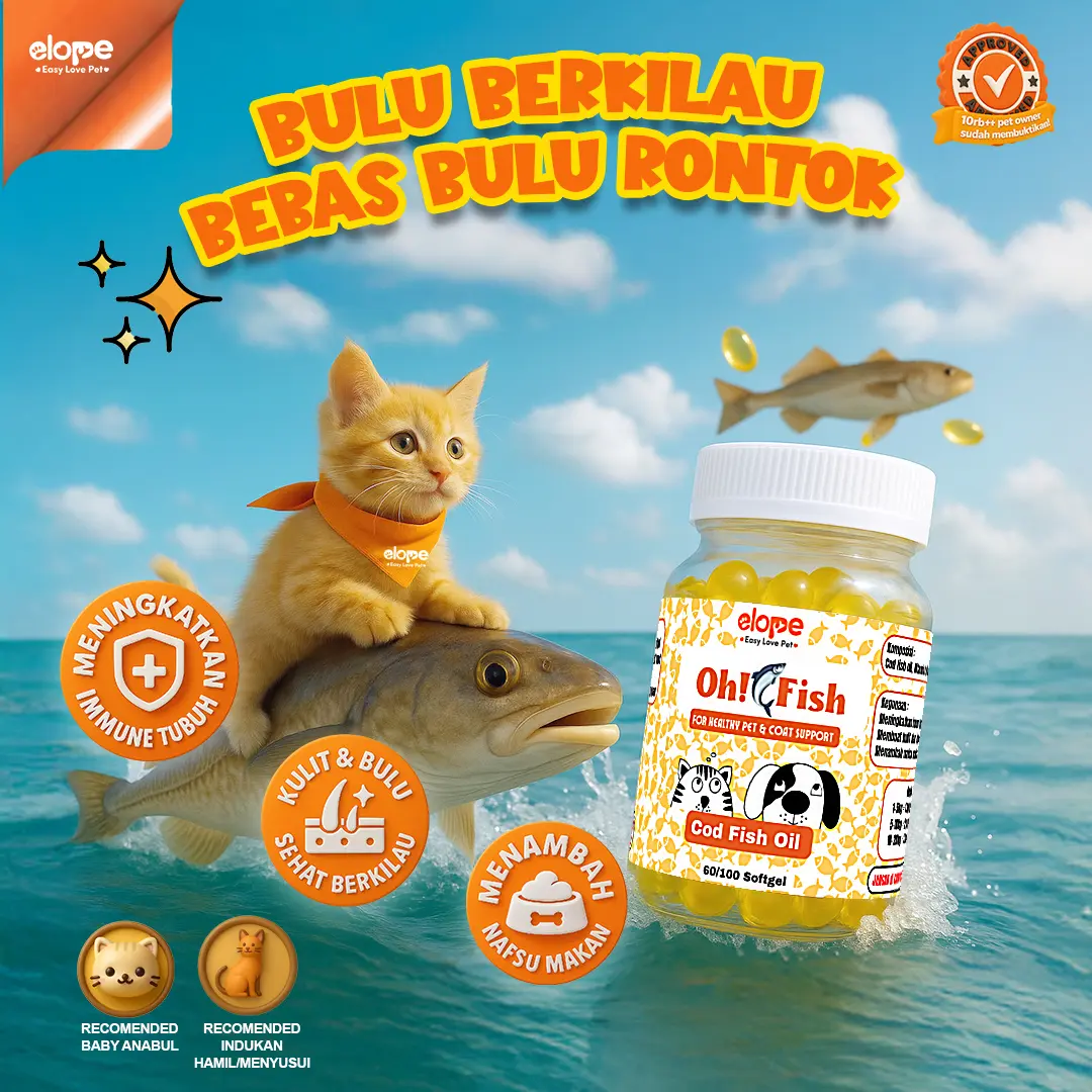 ELOPE Oh Fish Cod Oil Minyak Ikan Vitamin  anti Bulu rontok Hewan Kucing Anjing  nafsu makan 100 butir