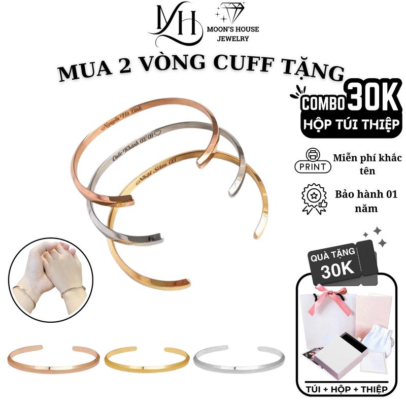 [MUA 2 VÒNG TẶNG COMBO HỘP TÚI + THIỆP] Một cặp vòng tay cuff titan nam nữ miễn phí khắc tên theo yêu cầu