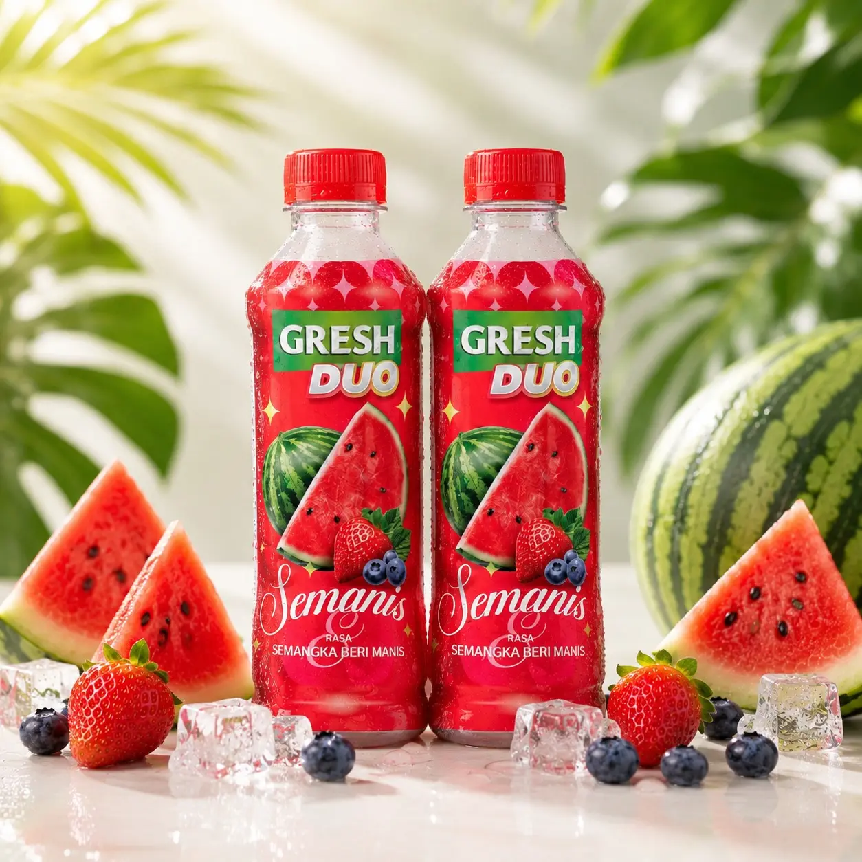 Gresh Duo - Minuman Rasa Buah Semanis Rasa Semangka, Strawberry, Bluberry Dijamin Manis 400 ml fruit drink minuman fruity Menyegarkan Dahaga