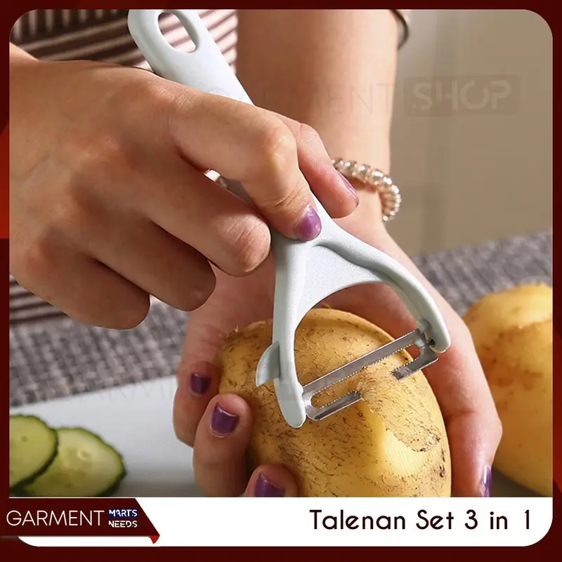 Pisau Set Talenan 3 in 1 Pengupas Kulit Buah Sayur Serbaguna Stainless Kitchenware 6
