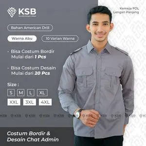 Baju Kemeja PDL PDH Pakaian Kerja Dinas Lapangan Outdoor Pria Wanita Lengan Panjang Bisa Custom Bordir Satuan Bahan American Drill Warna ABU - Konveksi Seragam Bekasi