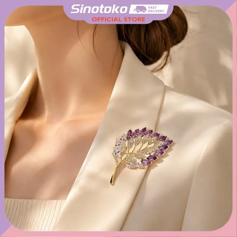 Bros Daun Kristal Ungu Paduan Logam Mewah, Pin Dada Wanita Kokoh Untuk Jas Kebaya Gaun Acara Formal Dan Hadiah Spesial Orang Terdekat