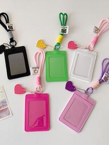Diseño Simple y Elegante Estilo Coreano Cordón Doble Portatarjetas Vertical, Estuche para Tarjeta de Identificación de Foto Instantánea de Tres Pulgadas para Niña en Color Sólido, Cartera Escolar
