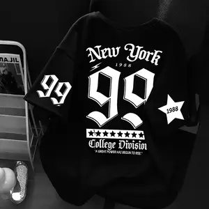 Kaos new york 99 Cowok Cewek Distro Vintage T-Shirt Lengan Pendek Black Letter Print Retro Unisex Pria Wanita lengan pendek
