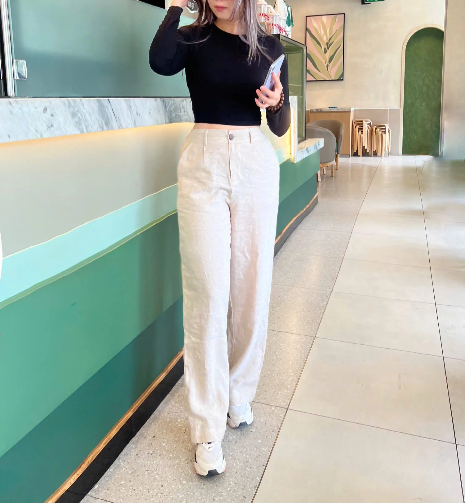 quần ống suông linen NỮ-Lưng thun sau dễ mặc-Chất đã wash độ rút mềm rũ