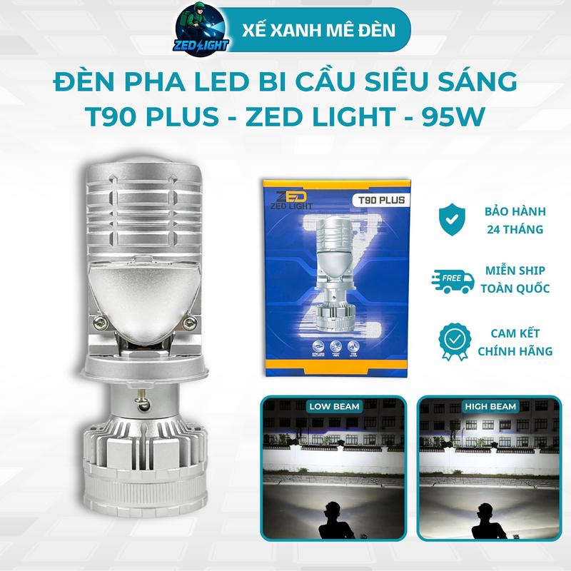  Đèn Pha Bi Cầu T90 PLUS ZED LIGHT - Hàng Cao Cấp 95W - Lắp Cho Oto Xe Máy Chân Bóng H4 ĐiệnBình 12-24V - Phụ Tùng 