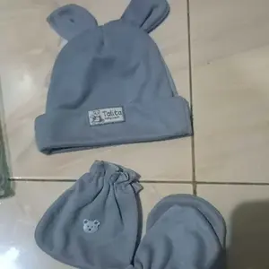 Satu Set Topi kuping Sarung Tangan Kaki Bayi Baru Lahir Newborn warna polos Talitababywear