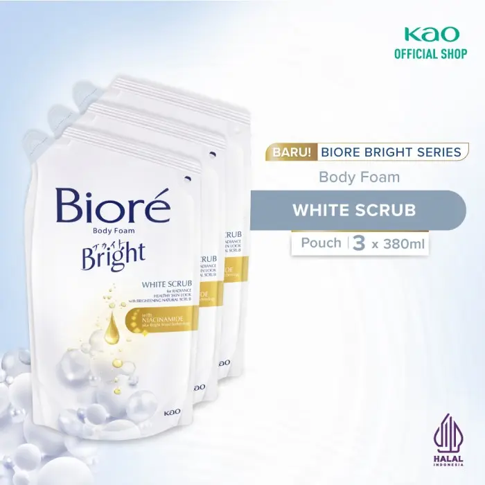 [Special Bundo Els] Biore Bright White Scrub 380ml Pouch Triplepack- Sabun Mandi Cair 0