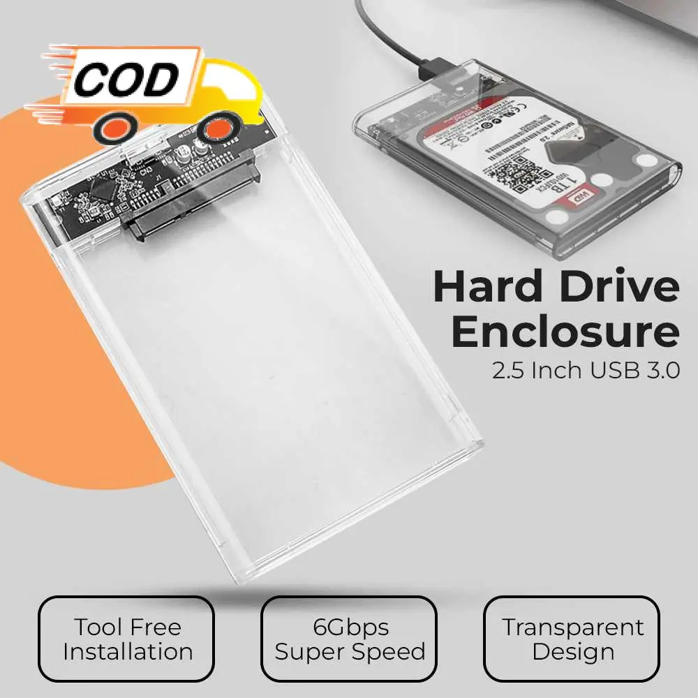 Casing External Harddisk Case HDD SSD Enclosue Transparent 2.5 Inch USB 3.0 Kotak Penyimpanan Eksternal
