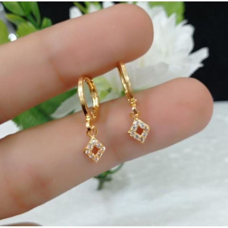 Anting Anak Gandul Kotak Anting Klip Titanium Anti Karat COD Cewek Costume Fashion 2