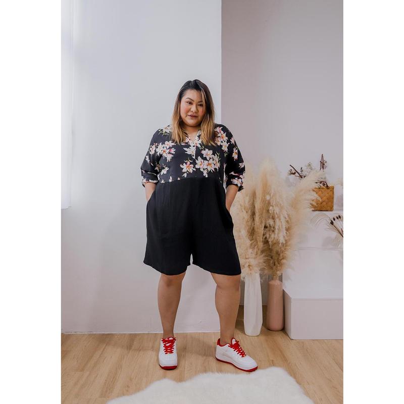 [TCC] Plus Size Duo Colour Romper, Versatile, Floral, Geometric 2