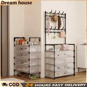 COD Dreamhome Rak Penyimpanan Sepatu & Topi Penutup Depan, Terbuka Belakang Putih Anti Debu Multifungsi Logam & Plastik 58x29x60cm Desain Ergonomis Kapasitas Besar Gaya Modern Plastik Furniture Lemari Furniture Rack