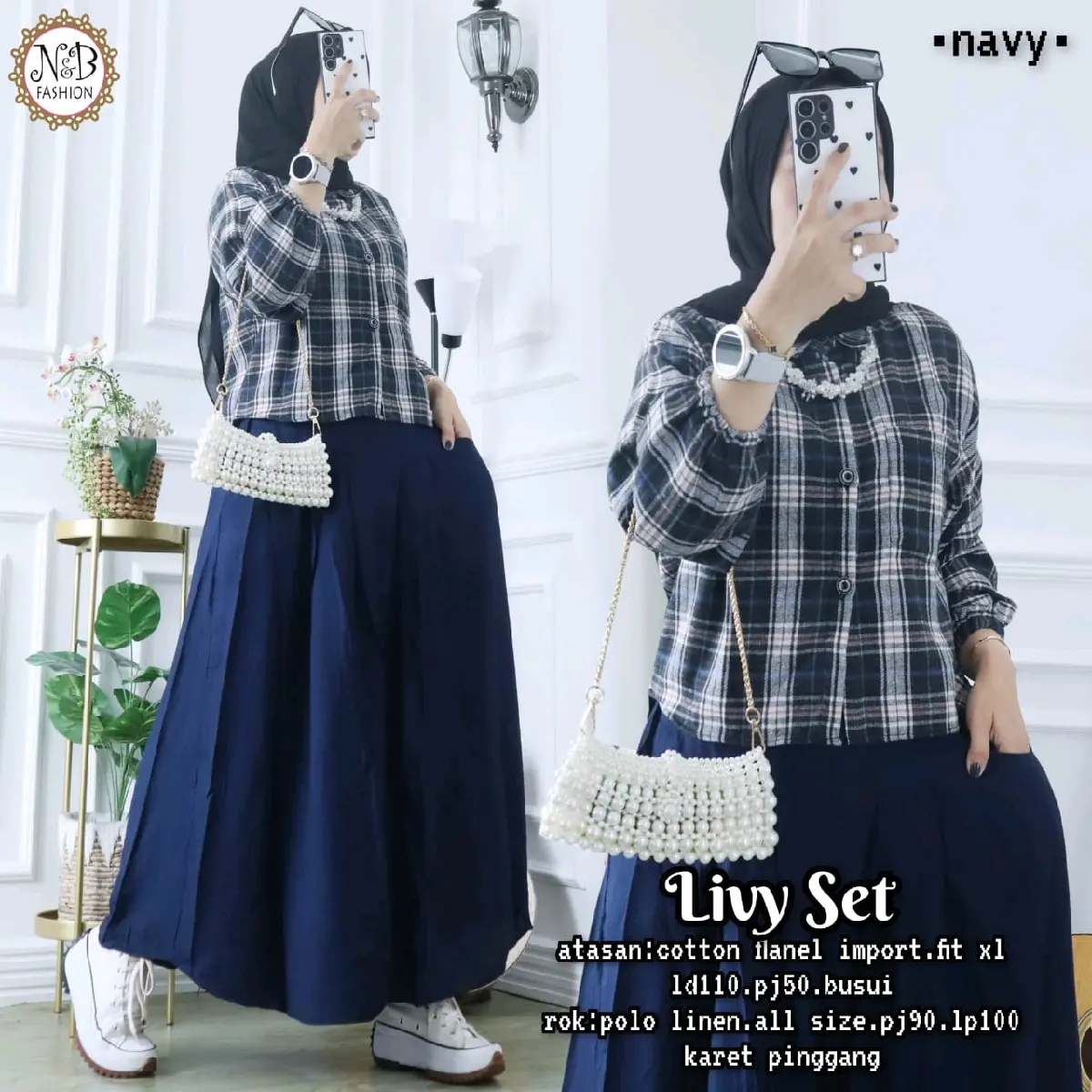SETELAN FLANEL LIVY SET ROK PREMIUM QUALITY ORI NB