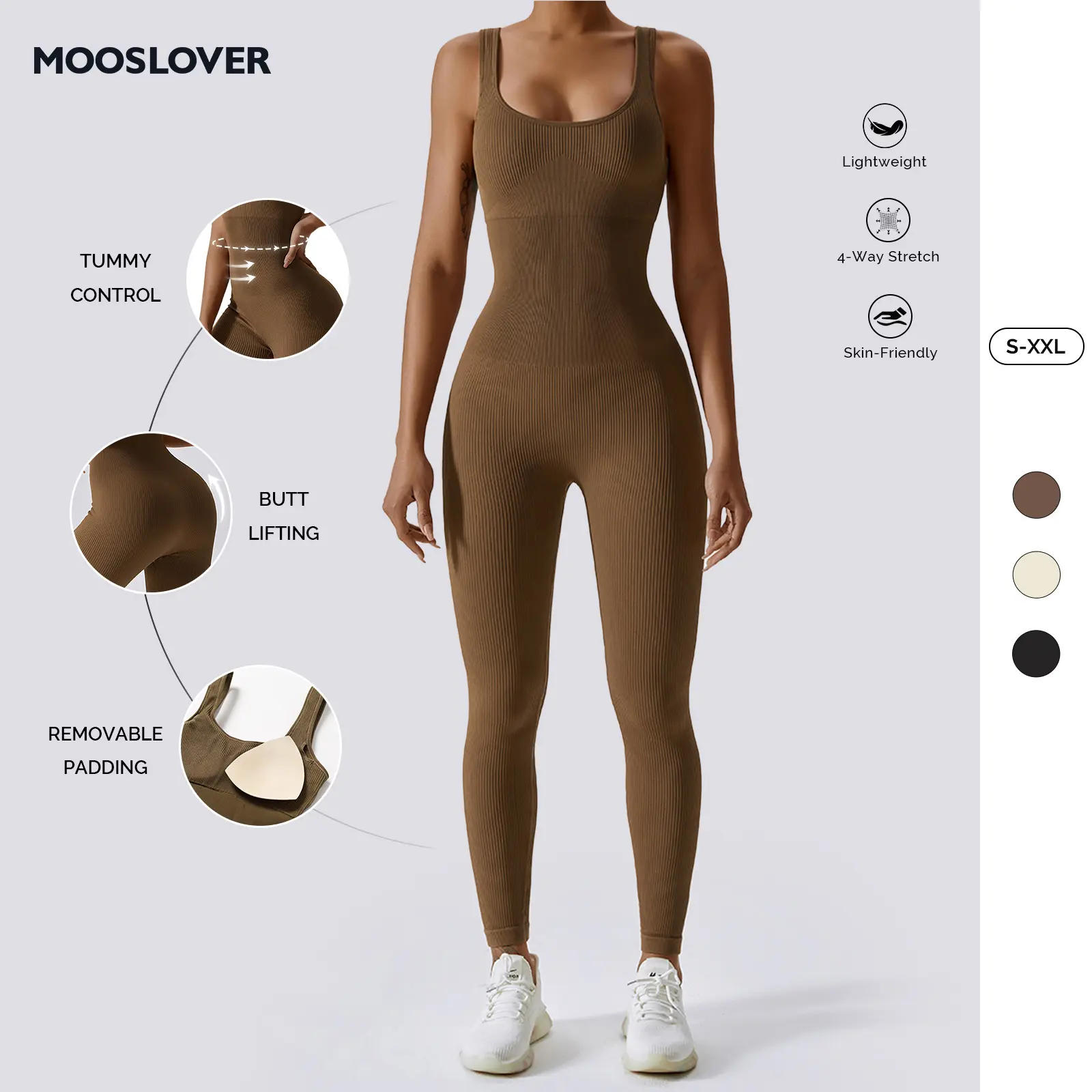 Mooslover Recommend Women's Yoga Ribbed One Piece Tank Tops Rompers Sleeveless Exercise Jumpsuits