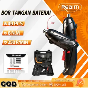 REAIM Cordless Electric Screwdriver Set Rechargeable Screwdriver 49PCS Electric Screwdriver 8N.m 250R/min 90 Degree Foldable with Storage Case