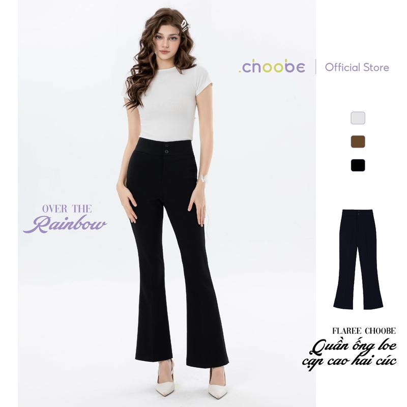 Quần ống loe nữ Choobe cạp cao 2 cúc baggy vải nữ dài suông culottes Q45