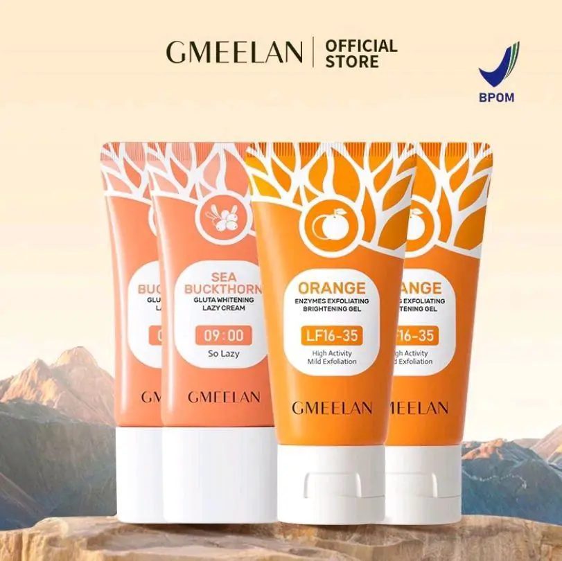 4PCS GMEELAN SET 1 Menit Eksfoliasi Gel 50g*2+ Krim Pemutih Niacinamide Lazy Cream 30g*2