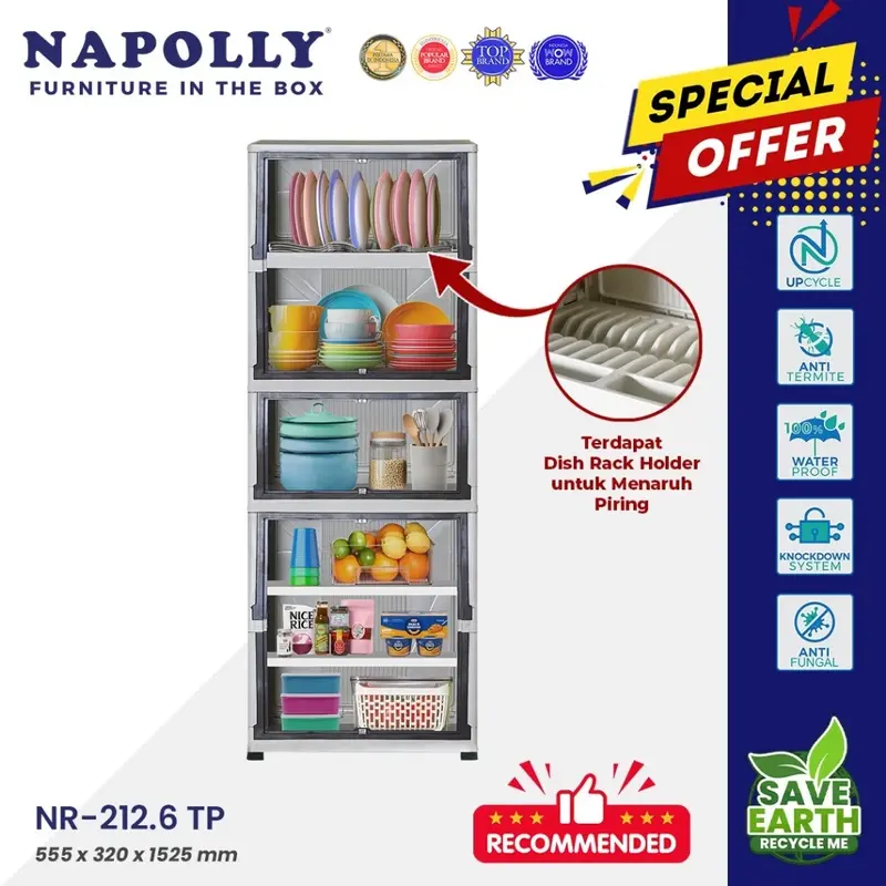 Napolly Lemari Rak Piring 6 Susun NR-212.6 TP Plastik Polypropylene Anti Rayap & Jamur Furniture Minimalis Estetik 2