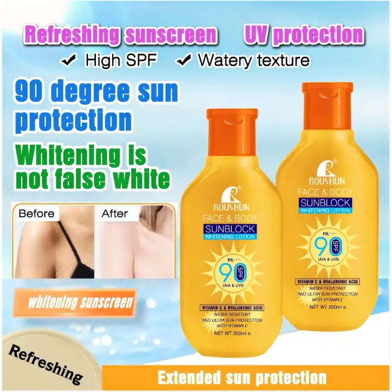 200ML Glowing Up Sunscreen Lotion Whitening Sunblock Cream SPF90 PA +++ Wajah Dan Badan Sunscreen Sun Protect & Moisture Lotion Original Sunblock UVA/UV Protection Tahan Air Double Whitening Waterproof 4