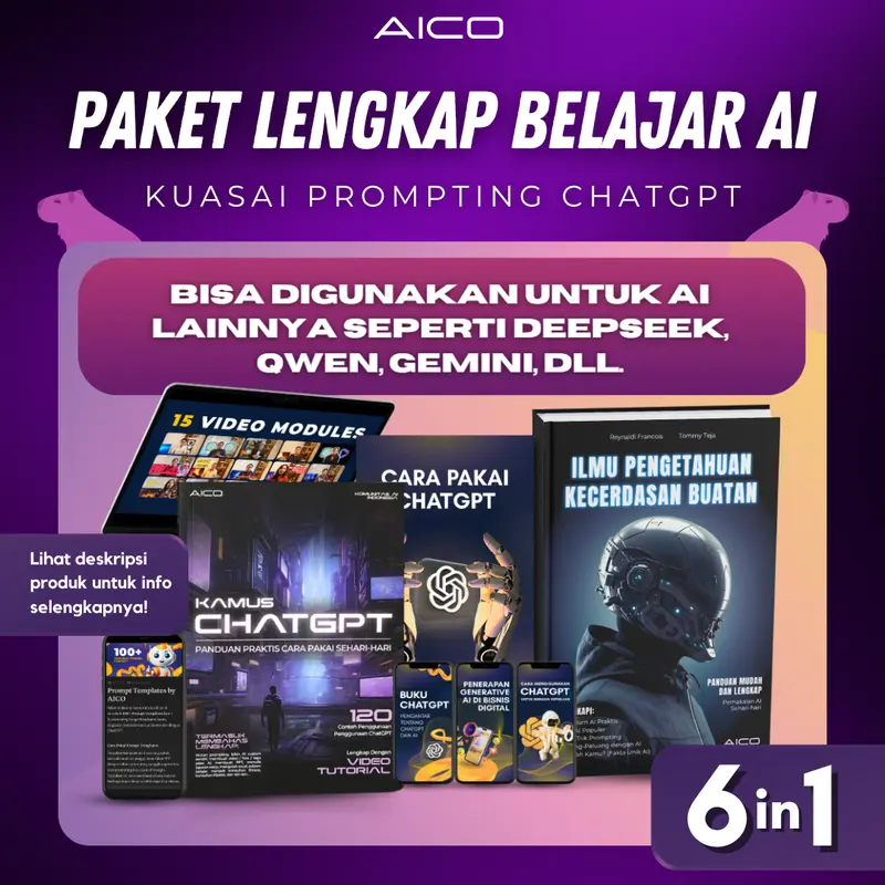 AICO - Paket 6 in 1 Lengkap Buku Belajar AI Kamus Chat GPT Learning Pass AI004CO 0