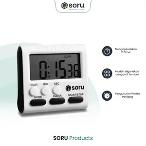 SORU - Kitchen Timer Masak Digital - Magnetic Clock Mode 12/24 hours Layar LCD Stopwatch Countdown