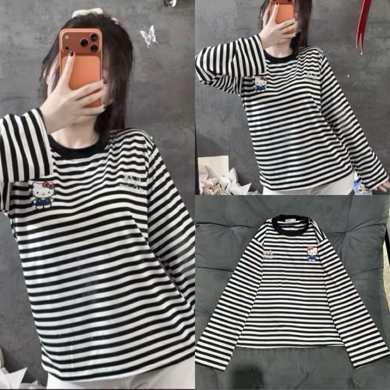  Áo thun dài tay nữ in mèo hello kitty chất thun vừa tay mỏng mát 