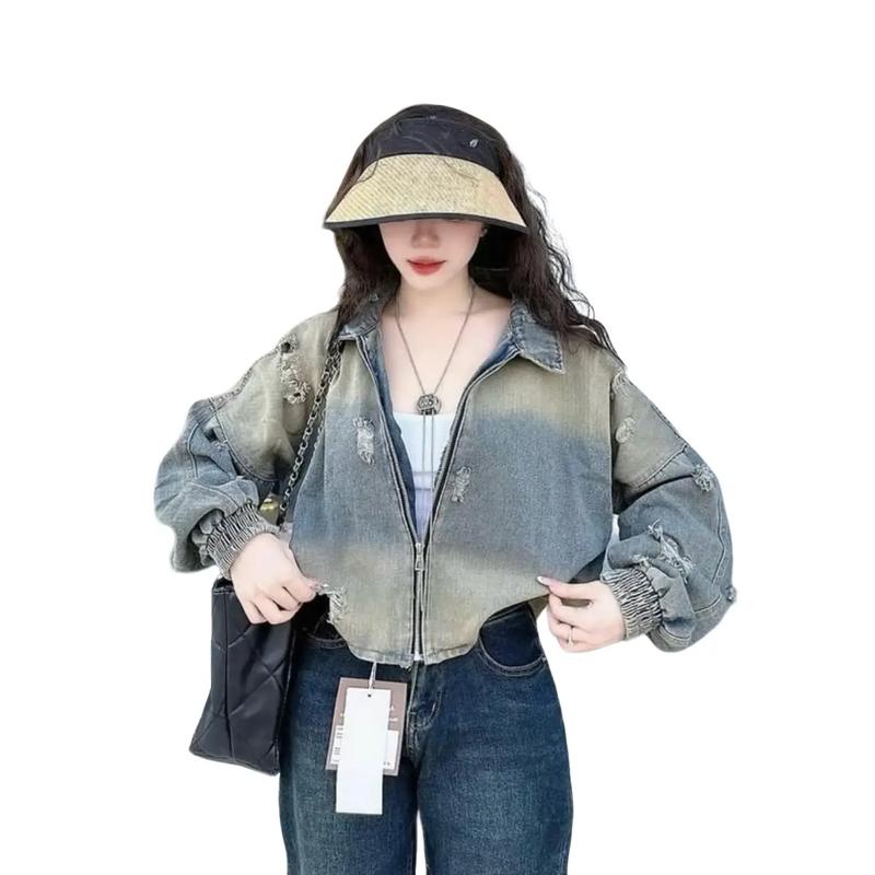 Áo khoác jean bigsize freesize 85kg thời trang nữ fom crt - Women áo khoác aokhoac mangto có thể giặt máy 【 trắng len Top