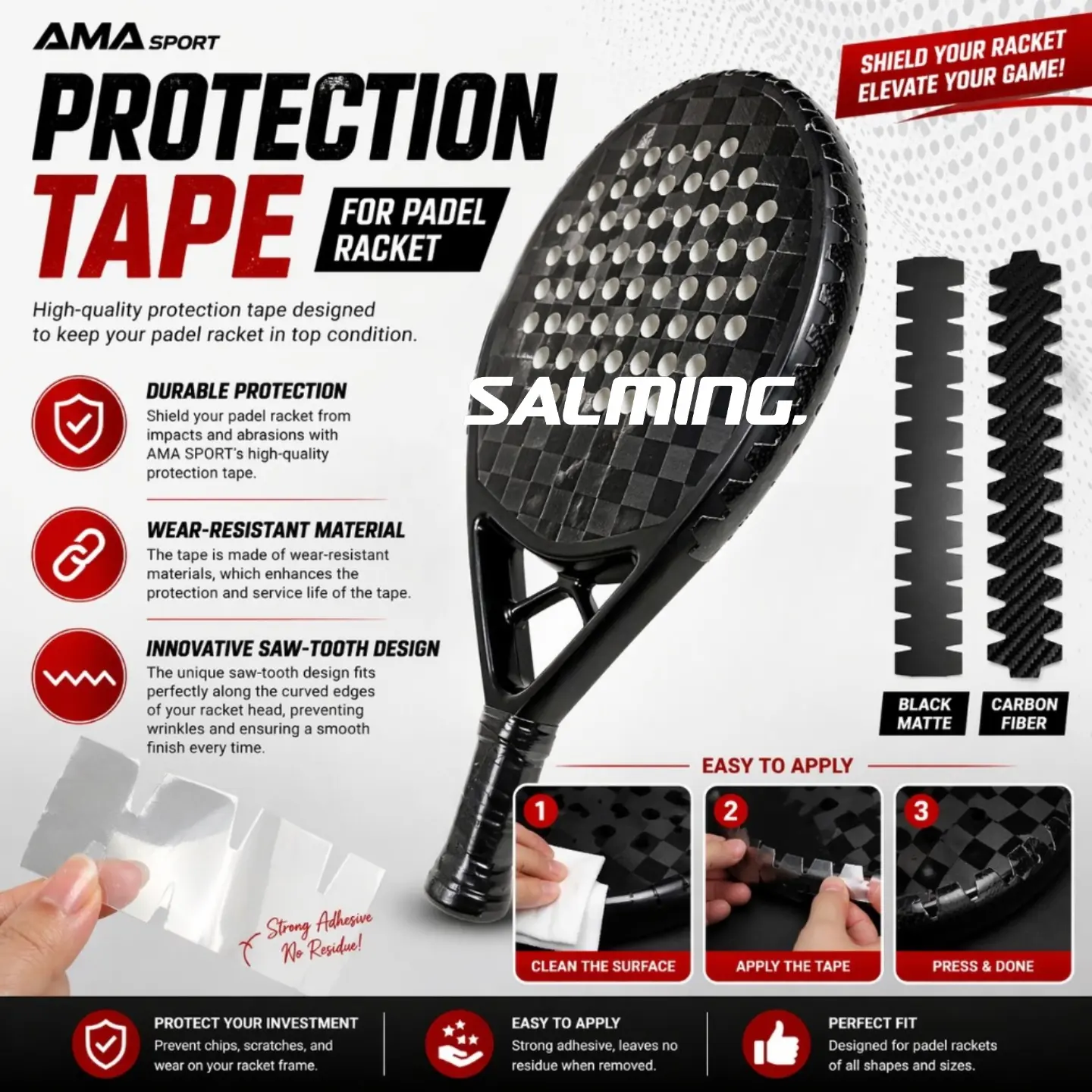 SALMING.Pelindung Frame Raket  Padel ROUND YOU Anti Gores Premium | Guard Protector Padel Tape Pelindung Anti Lecet ada plaid transparent/transparent