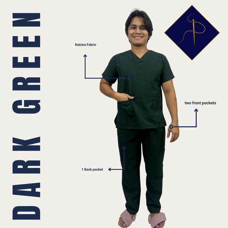 (PITZ BY PITZ) UNISEX DARK GREEN SCRUB SUIT SET IN KATRINA FABRIC ...
