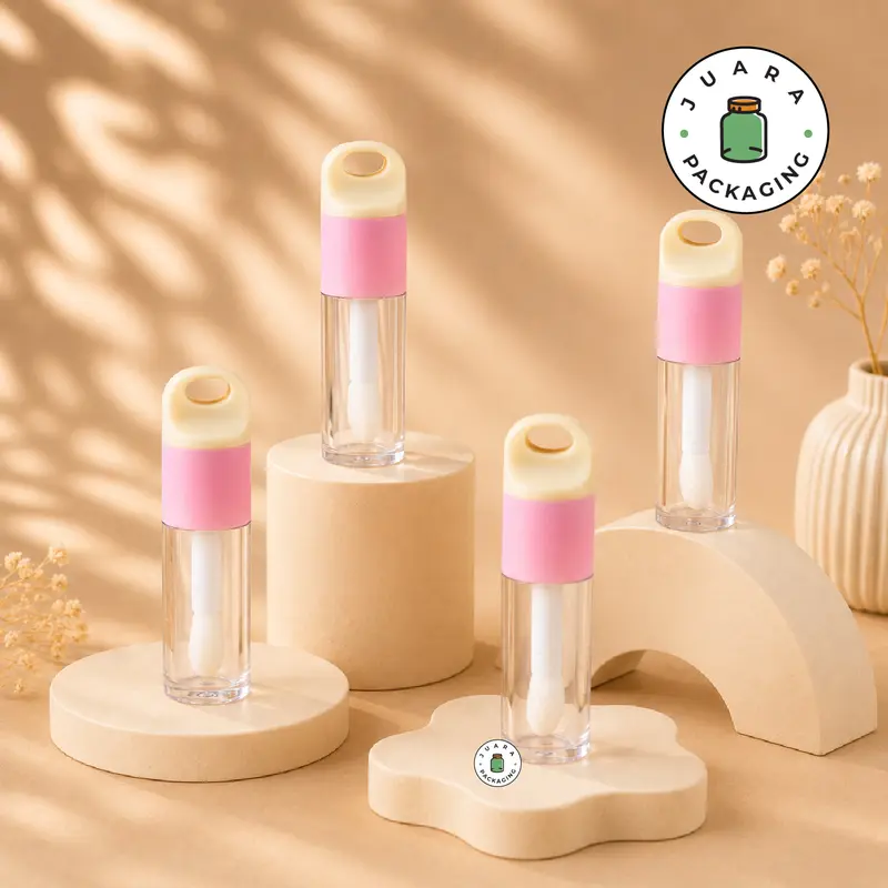 Wadah Lipcare Acrylic 4ml 6ml dengan Tutup Handle & Aplikator Doe Foot – Botol Kosmetik Bulat Miring untuk Lipgloss, Lip Serum, Lipbalm, Liquid Lipstick, Refill Lip Product