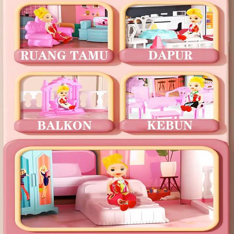 *COD*Rumah Boneka Anak Perempuan Kastil Mimpi Kastil Simulasi DIY Villa Permainan Keluarga Permainan Anak-anak Rumah Mainan Anak Perempuan Hadiah Ulang Tahun 4