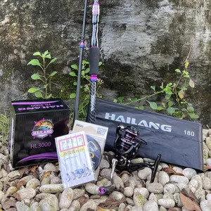 Joran Pancing 1.8M/2.1M HL3000 Series Pancing Set Lengkap Untuk Spinning Roda Garis Ikan Serat Karbon 5-10 kg Hitam Ungu