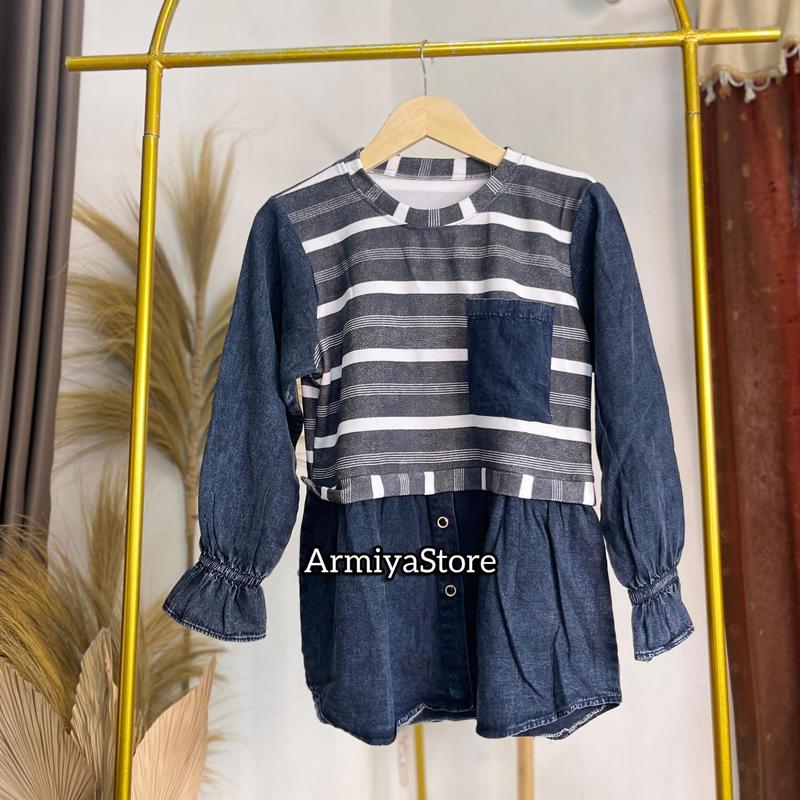 Jeany Blouse Denim - atasan wanita lengan panjang simpel dan casual baju cewek kekinian Top Muslim Kombinasi 2