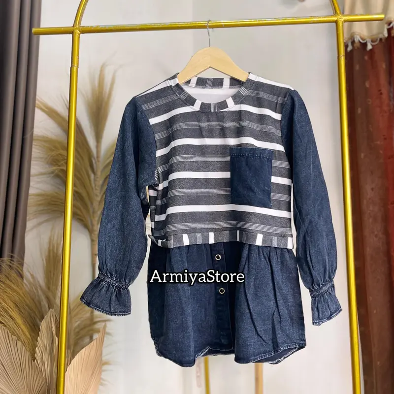 Jeany Blouse Denim - atasan wanita lengan panjang simpel dan casual baju cewek kekinian Top Muslim Kombinasi 2