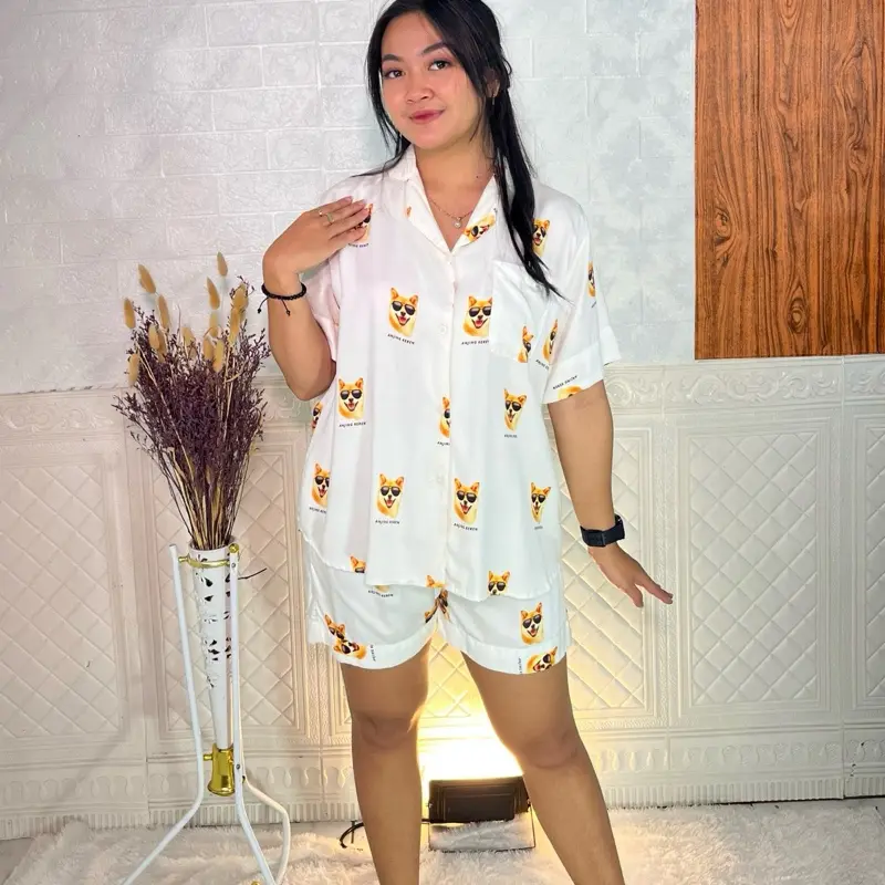 Piyama Set Wanita Rayon Pendek Katun Musim Panas Atasan Celana Tidur Nyaman Setelan Kancing Panjang Baju Cantik Santai Dewasa