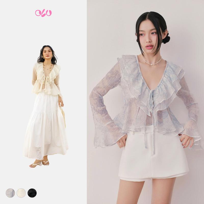 Áo babydoll bèo cổ V mỏng mát cột nơ nữ tính Willow nhiều màu phù hợp đi chơi đi biển OLV