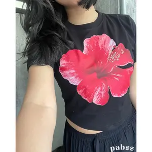 Floral Hibiscus Baby Tee - / Crop Tee / Crop Top / Longsleeve / Kaos Wanita baju atasan wanita kaos crop top wanita