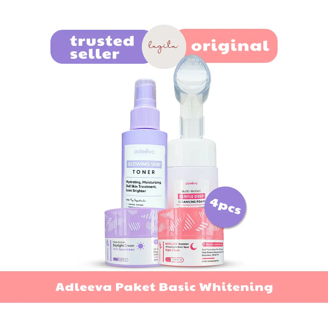 Adleeva Skincare Whitening Paket Basic Mencerahkan dan Menyamarkan Noda Hitam Isi 4 Pcs