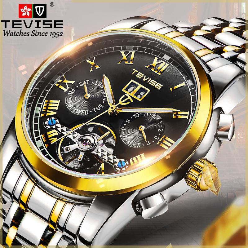 đồng hồ kinh doanh TEVISE 9005DAFEI  Big Flywheel Watch Lịch Glow In The Dark Waterproof Wrist Watch Full Automatic Chữ ký cơ khí Đồng hồ thông thường Nam Đeo Tay