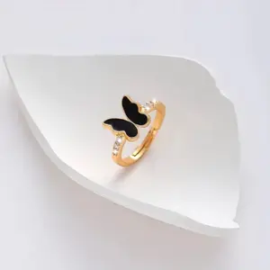 CINCIN TITANIUM PERMATA KUPU KUPU POLOS PASIR GOLD SILVER / CINCIN KUPU KUPU PASIR ROSE GOLD ANTI KARAT TERBARU / CINCIN KUPU KUPU FASHION KOREA STYLE