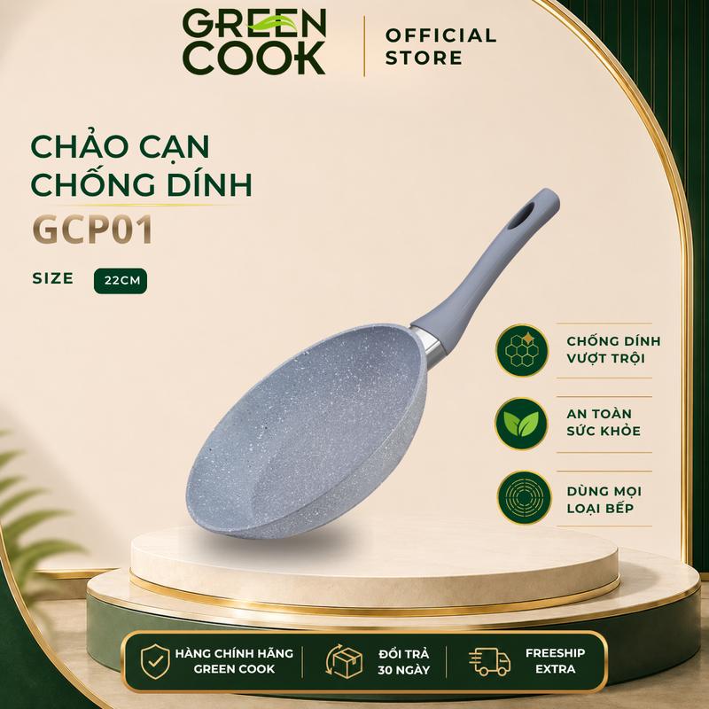 Chảo cạn đáy từ vân đá chống dính Green Cook GCP01-22IH size 22 cm