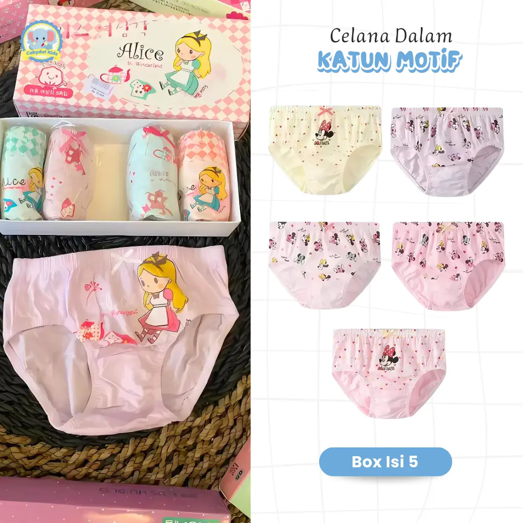 Cabydut Celana Dalam Anak Perempuan Katun Motif Box Isi 5