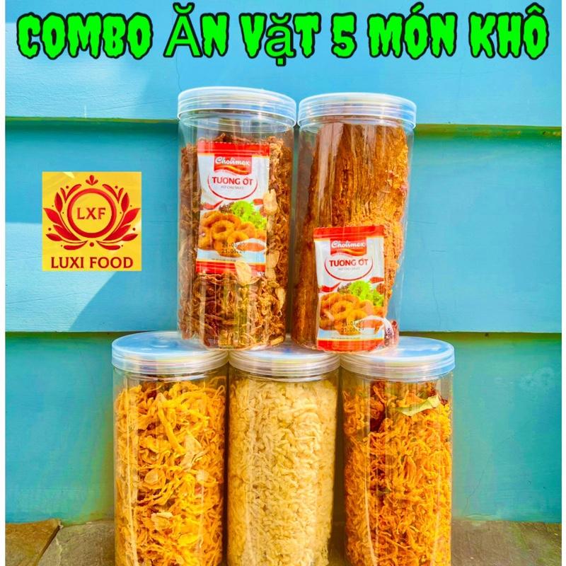 Combo Ăn Vặt 5 Món Khô Khô gà lá chanh,khô gà bơ tỏi,khô heo,Bò Miếng,Chà bông Gà . Ăn vặt giá sỉ LuxiFood