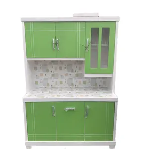 Lemari Sayur 3 Pintu Bahan Multiplek dengan Desain Hijau Cerah dan Pintu Kaca untuk Penyimpanan Makanan